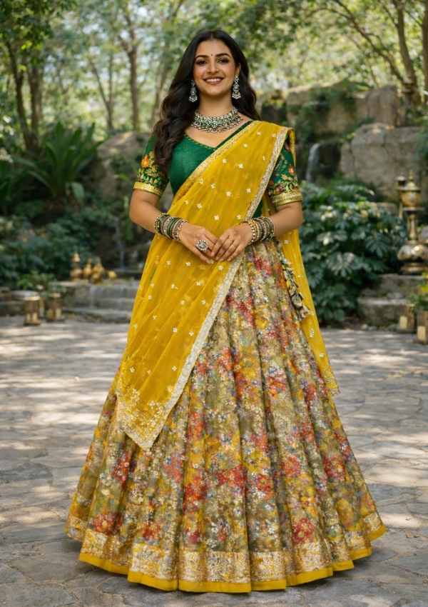 Green Yellow Floral Chaniya